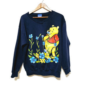 Vintage 90s Winnie The Pooh Crewneck Sweatshirt Disney Navy Blue Women's